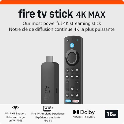 Amazon Fire TV Stick 4K Max (newest model), streaming device, supports Wi-Fi 6E, free & live TV without cable or satellite