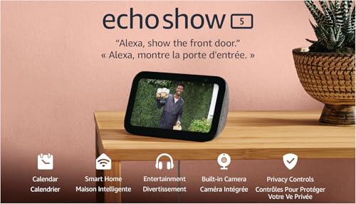 Amazon Echo Show 5 (newest model), Smart display with deeper bass and clearer sound, Charcoal, with Alexa+ Early Access