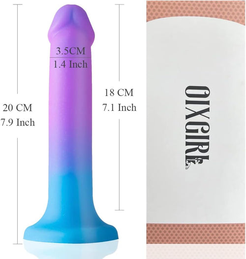 8'' Liquid Silicone Realistic Dildo,Gradient Color Penis for Vaginal and Anal Sex,Adult Sex Toy for G-spot and Prostate Orgasm,Lifelike Dick with Strong Suction Cup Compatible with Strap-on Harness