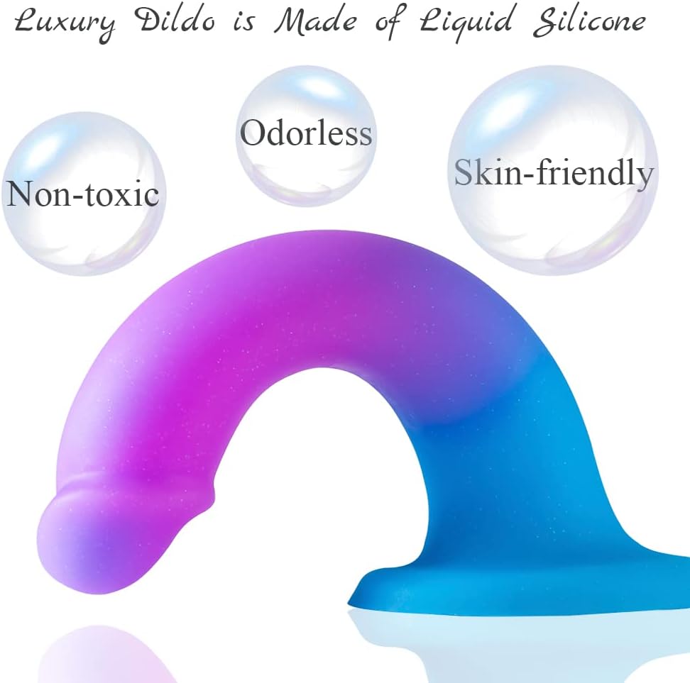 8'' Liquid Silicone Realistic Dildo,Gradient Color Penis for Vaginal and Anal Sex,Adult Sex Toy for G-spot and Prostate Orgasm,Lifelike Dick with Strong Suction Cup Compatible with Strap-on Harness