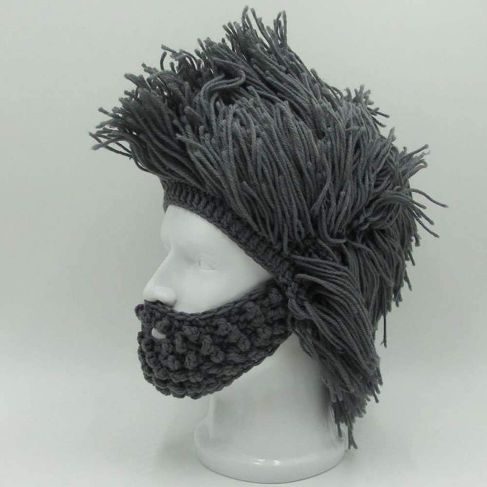 Bonnet Viking Barbe YEKEYI avec cornes, masque chaud d'hiver, tricoté en laine, bonnet humoristique 