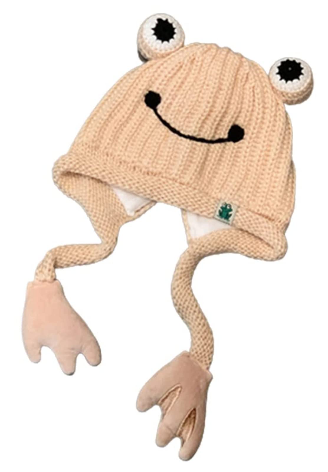 Womens Cute Frog Hat Crochet Knitted Hat Big Eye Frog Knitted Winter Ear Protective Beanie Hats Knitted Caps Outdoors Autumn