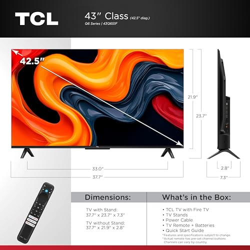 TCL 65-Inch Q6 QLED 4K UHD Smart TV with Fire TV (65Q651F, 2025 Model) Dolby Vision, HDR PRO+, Dolby Atmos, Alexa Built-in with Voice Remote, Apple AirPlay 2 Compatibility, Streaming Television