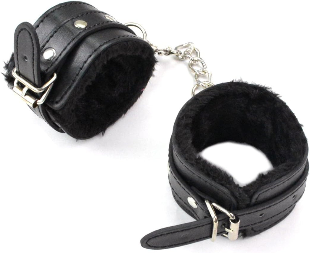 Adjustable Handcuffs Ankle Bracelets SM Adult Plush PU Leather Bondage Fetish Handcuffs Kit Cuff Restraint Set Sex Toy, Rbenxia Handcuff Restraints Adult Sex Toys (Black)