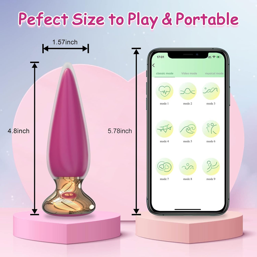 App & Remote Control Anal Butt Vibrator Prostate Massager, 9 Classic Vibrating Modes G-Spot Vibrator Rechargeable APP Control Anal Plug Vibrator Adult Sex Toys for Men & Couple