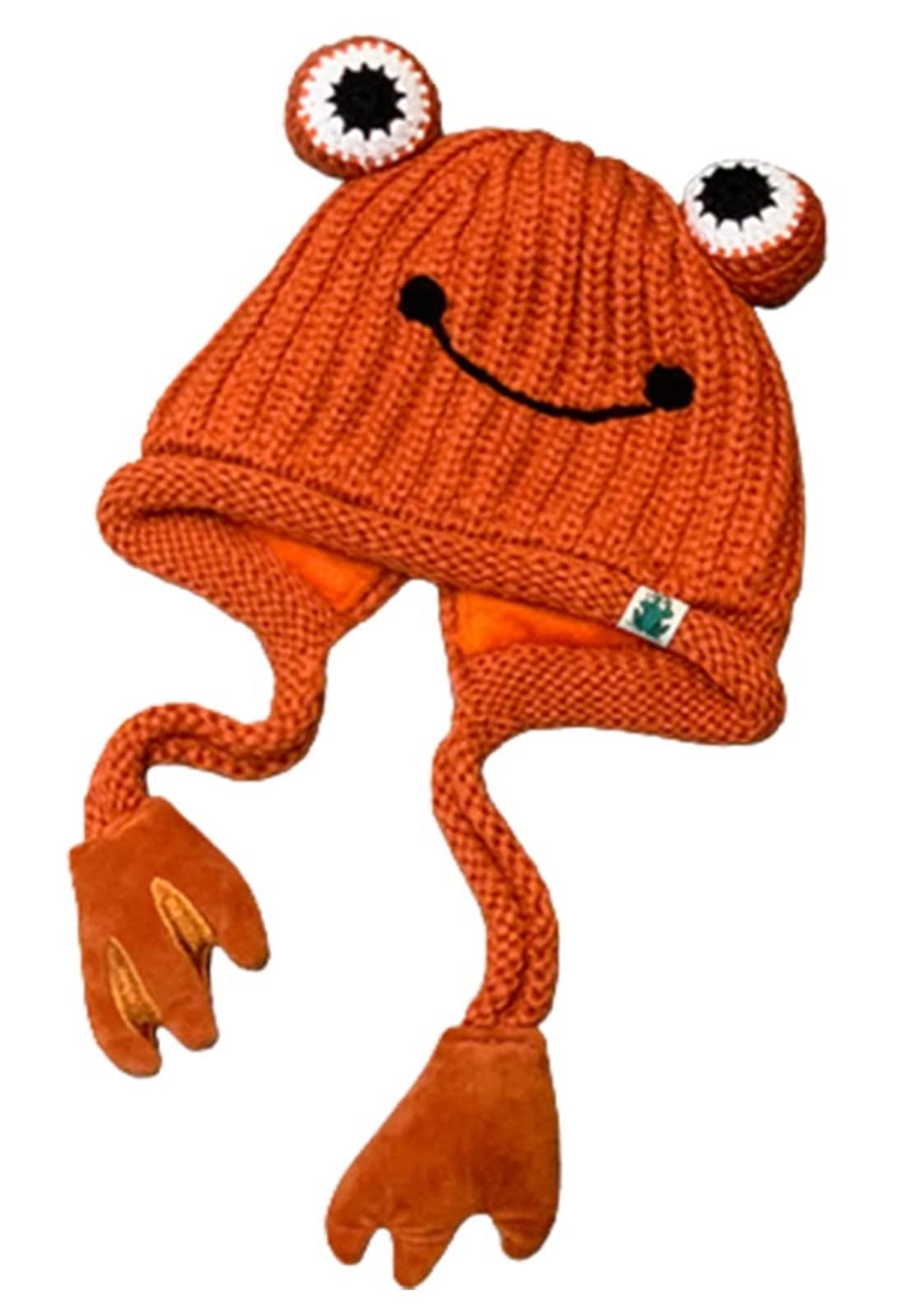 Womens Cute Frog Hat Crochet Knitted Hat Big Eye Frog Knitted Winter Ear Protective Beanie Hats Knitted Caps Outdoors Autumn