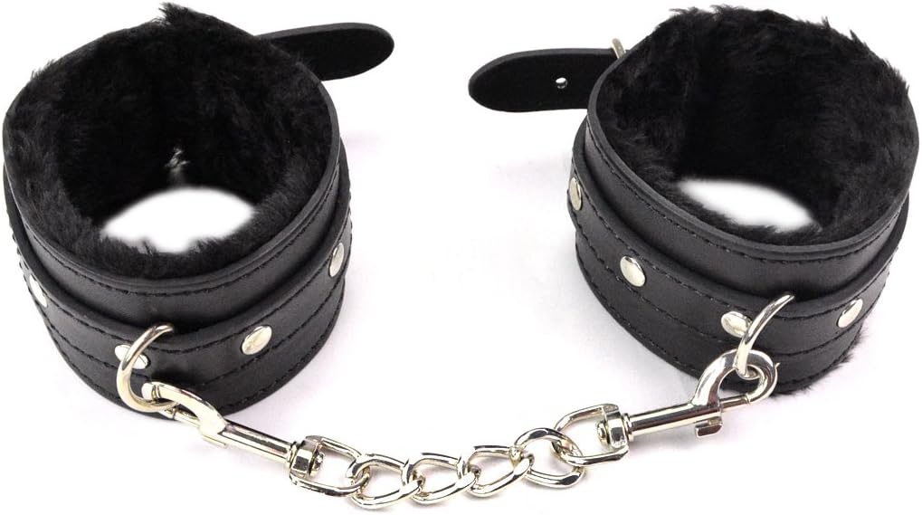 Adjustable Handcuffs Ankle Bracelets SM Adult Plush PU Leather Bondage Fetish Handcuffs Kit Cuff Restraint Set Sex Toy, Rbenxia Handcuff Restraints Adult Sex Toys (Black)