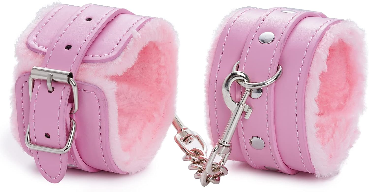 Adjustable Handcuffs Ankle Bracelets SM Adult Plush PU Leather Bondage Fetish Handcuffs Kit Cuff Restraint Set Sex Toy, Rbenxia Handcuff Restraints Adult Sex Toys (Black)