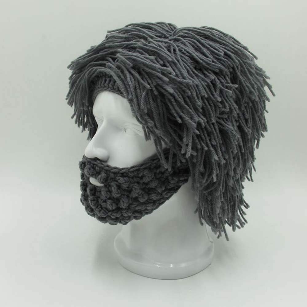 Bonnet Viking Barbe YEKEYI avec cornes, masque chaud d'hiver, tricoté en laine, bonnet humoristique 