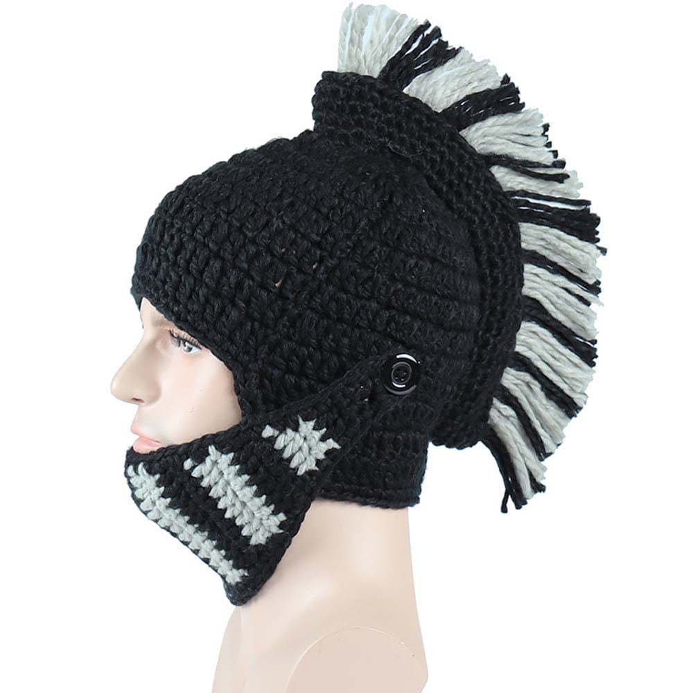 Bonnet Viking Barbe YEKEYI avec cornes, masque chaud d'hiver, tricoté en laine, bonnet humoristique 