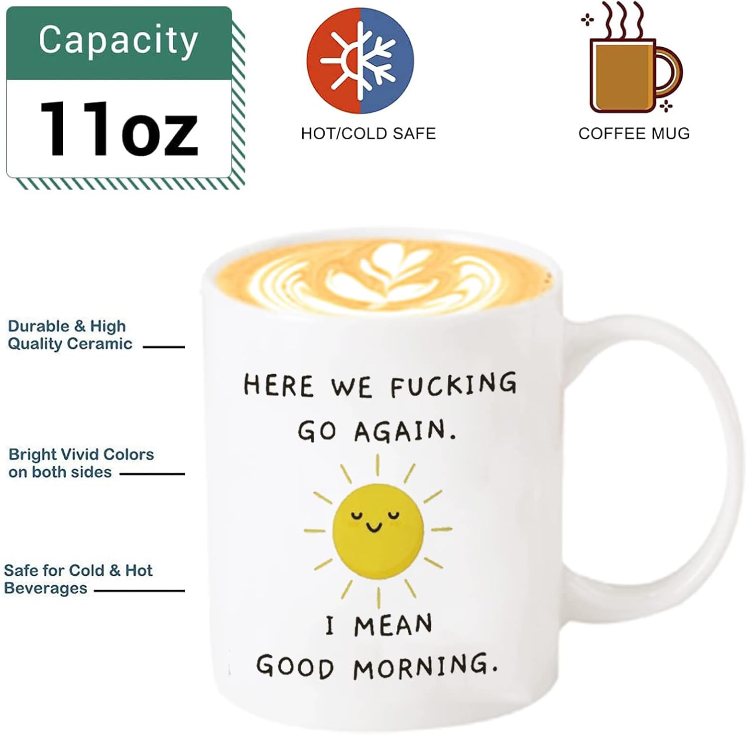 Funny Coffee Mug Here We Go Again I Mean Good Morning Funny Gift for Him, Her, Husband Wife Party Supplies Decorations Ideas Mugs Adult Mugs for Women Men Mom Dad, Funny Mug
