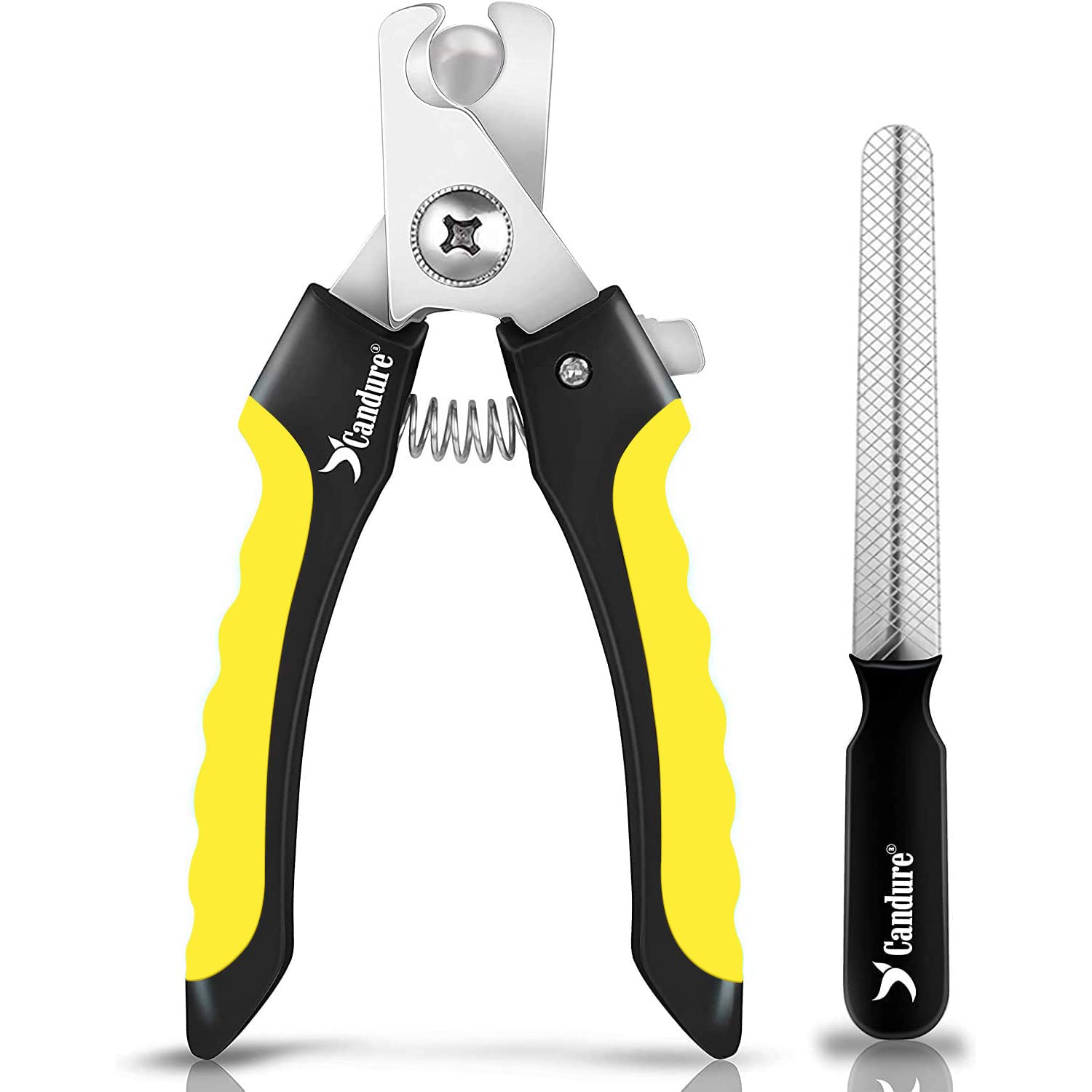 Candure Dog Nail Clippers and Trimmer with Safety Guard to Avoid Over-Cutting Toe Nails- Professional Grooming Razor Edge Blades Pet Nail Clipper with Free Nail File for Small Medium Large Breeds