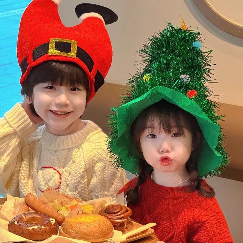 2 Pack Christmas Hats Set – Christmas Tree Holiday Hat & Christmas Santa Pants Hat for Funny, Novelty Adult Christmas Hats
