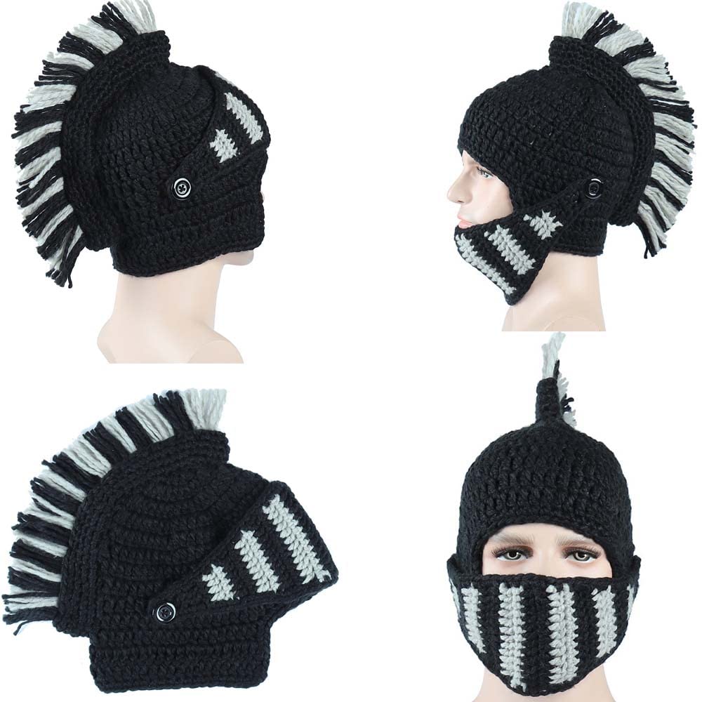Bonnet Viking Barbe YEKEYI avec cornes, masque chaud d'hiver, tricoté en laine, bonnet humoristique 