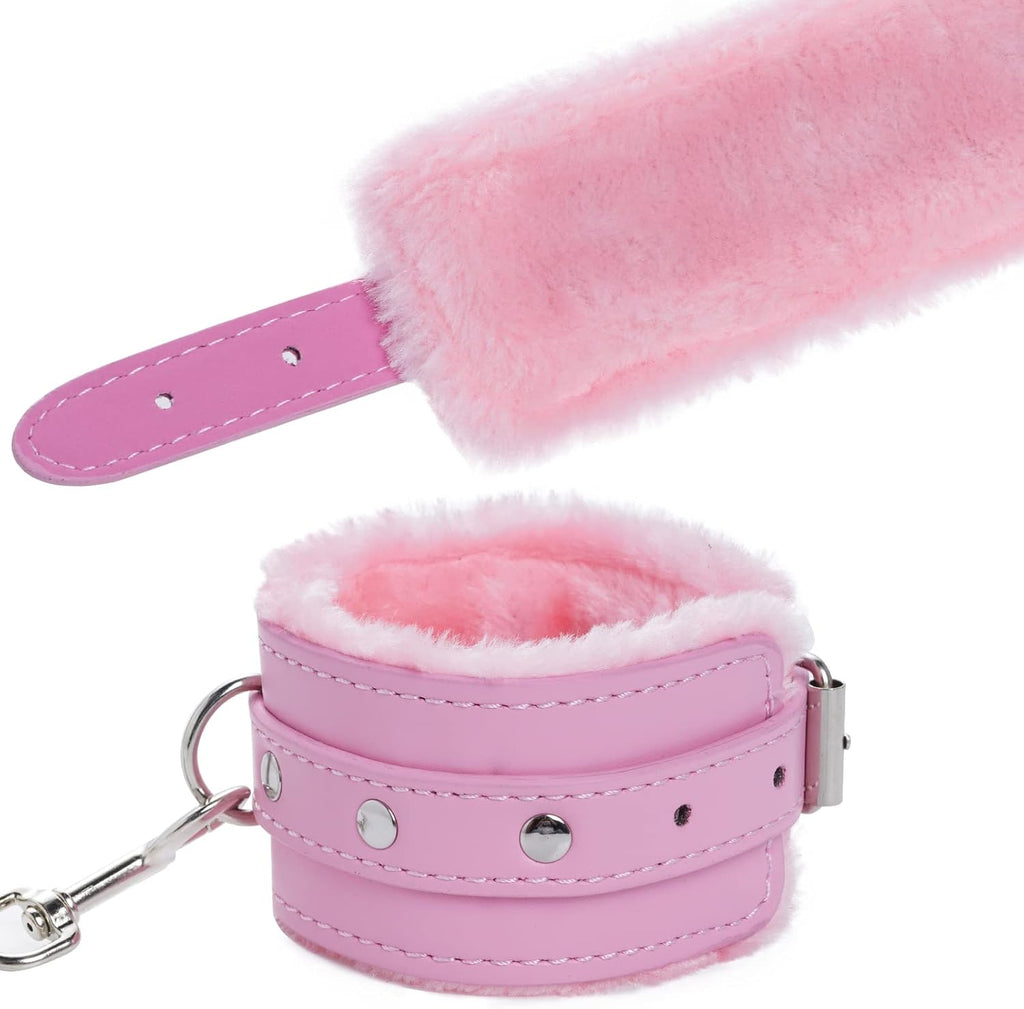 Adjustable Handcuffs Ankle Bracelets SM Adult Plush PU Leather Bondage Fetish Handcuffs Kit Cuff Restraint Set Sex Toy, Rbenxia Handcuff Restraints Adult Sex Toys (Black)