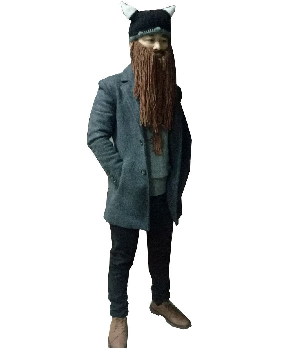 Bonnet Viking Barbe YEKEYI avec cornes, masque chaud d'hiver, tricoté en laine, bonnet humoristique 
