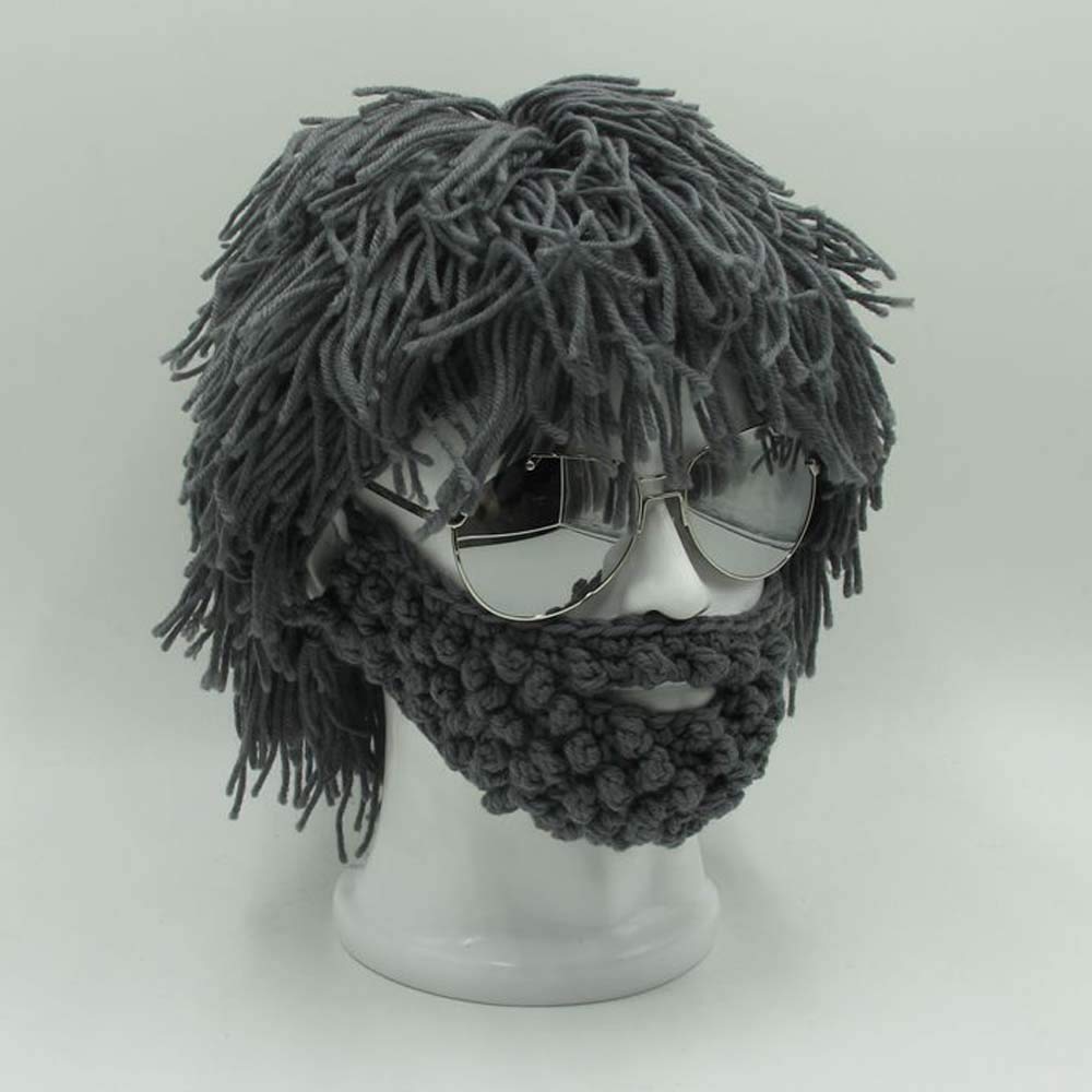 Bonnet Viking Barbe YEKEYI avec cornes, masque chaud d'hiver, tricoté en laine, bonnet humoristique 