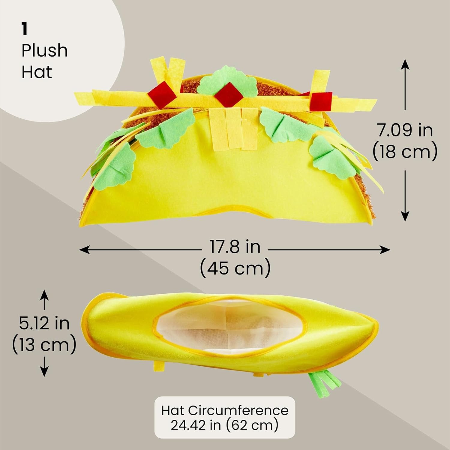 Plush Fiesta Taco Hat - Funny Hat for Taco Tuesday, Halloween Costume, Cinco de Mayo Accessory (Adult Size)