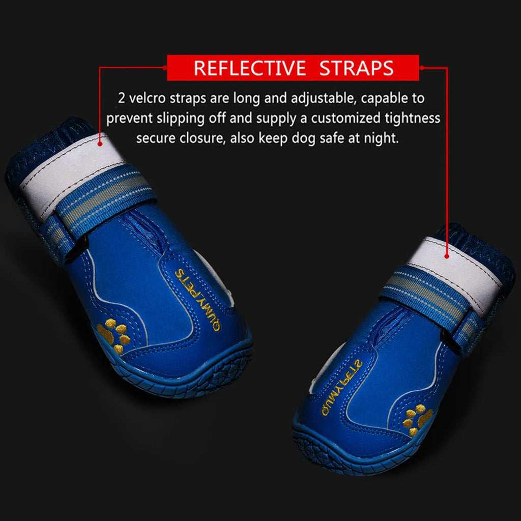 QUMY Dog Boots Waterproof Shoes for Dogs with Reflective Strips Rugged Anti-Slip Sole 4PCS/Set (Black, Size 5: 2.4''x2.8''(W*L) (Pack of 4))