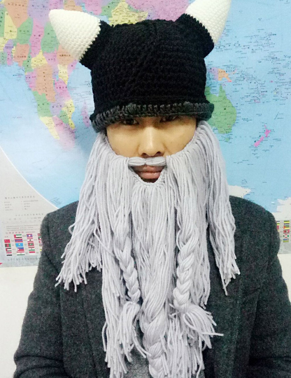 Bonnet Viking Barbe YEKEYI avec cornes, masque chaud d'hiver, tricoté en laine, bonnet humoristique 