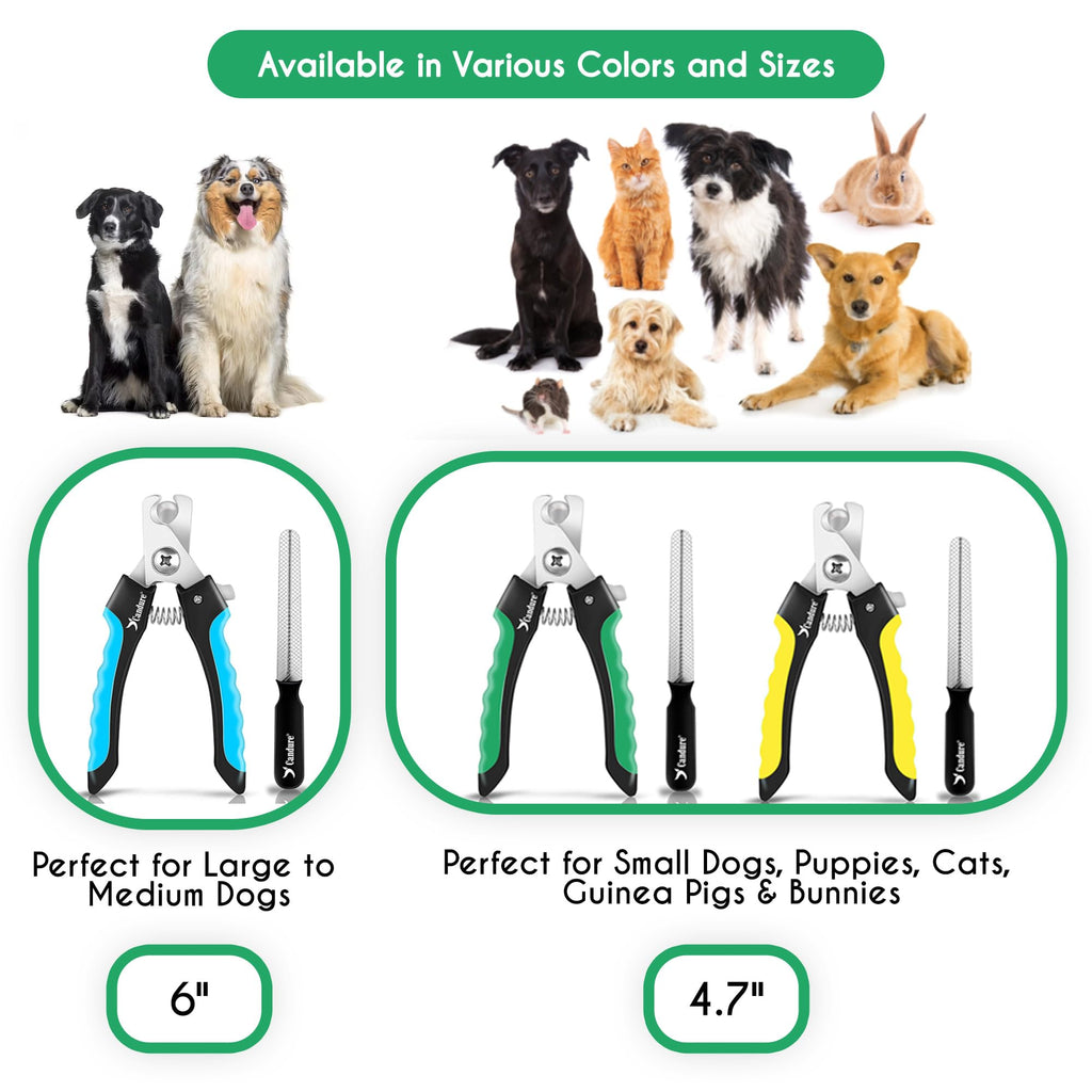 Candure Dog Nail Clippers and Trimmer with Safety Guard to Avoid Over-Cutting Toe Nails- Professional Grooming Razor Edge Blades Pet Nail Clipper with Free Nail File for Small Medium Large Breeds