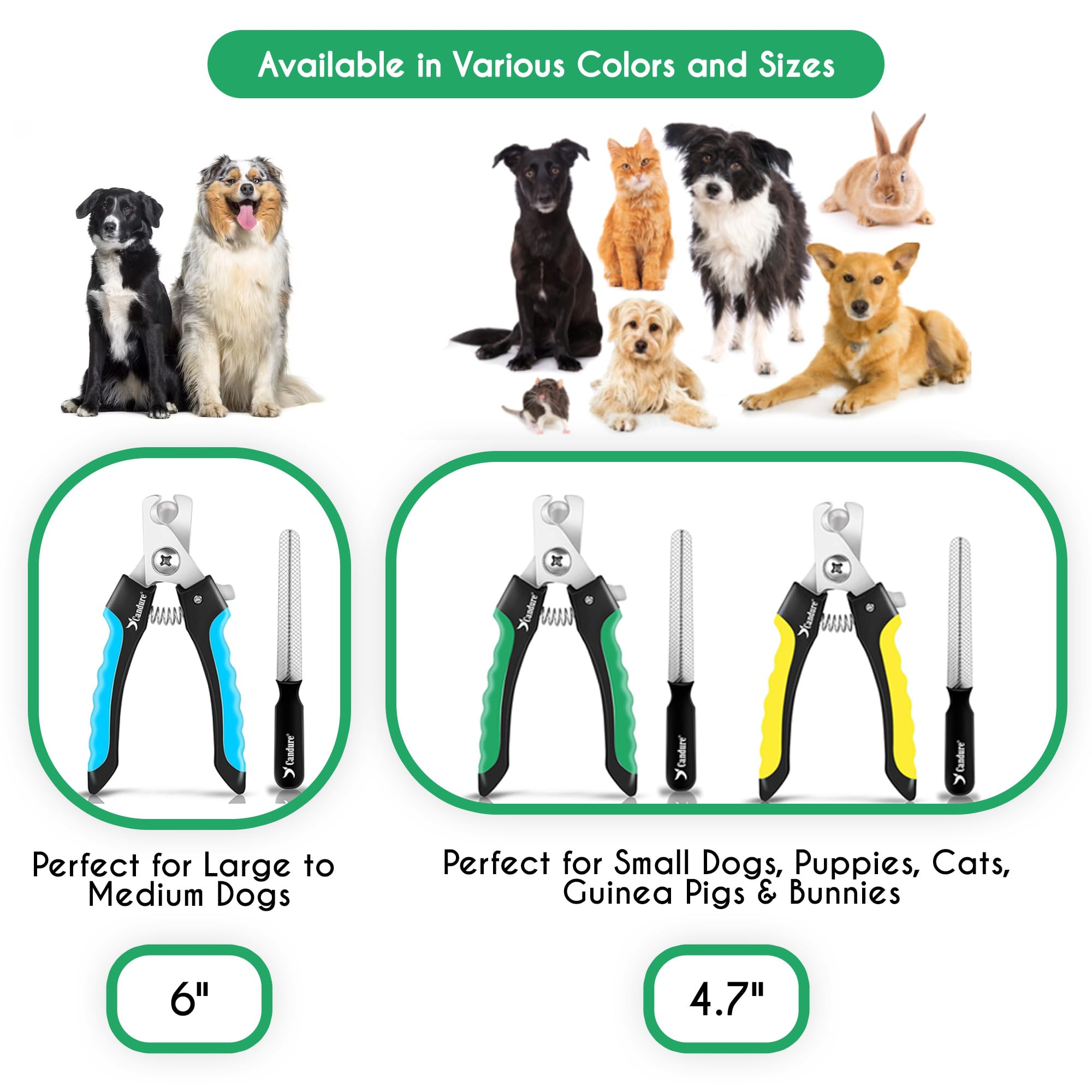 Candure Dog Nail Clippers and Trimmer with Safety Guard to Avoid Over-Cutting Toe Nails- Professional Grooming Razor Edge Blades Pet Nail Clipper with Free Nail File for Small Medium Large Breeds