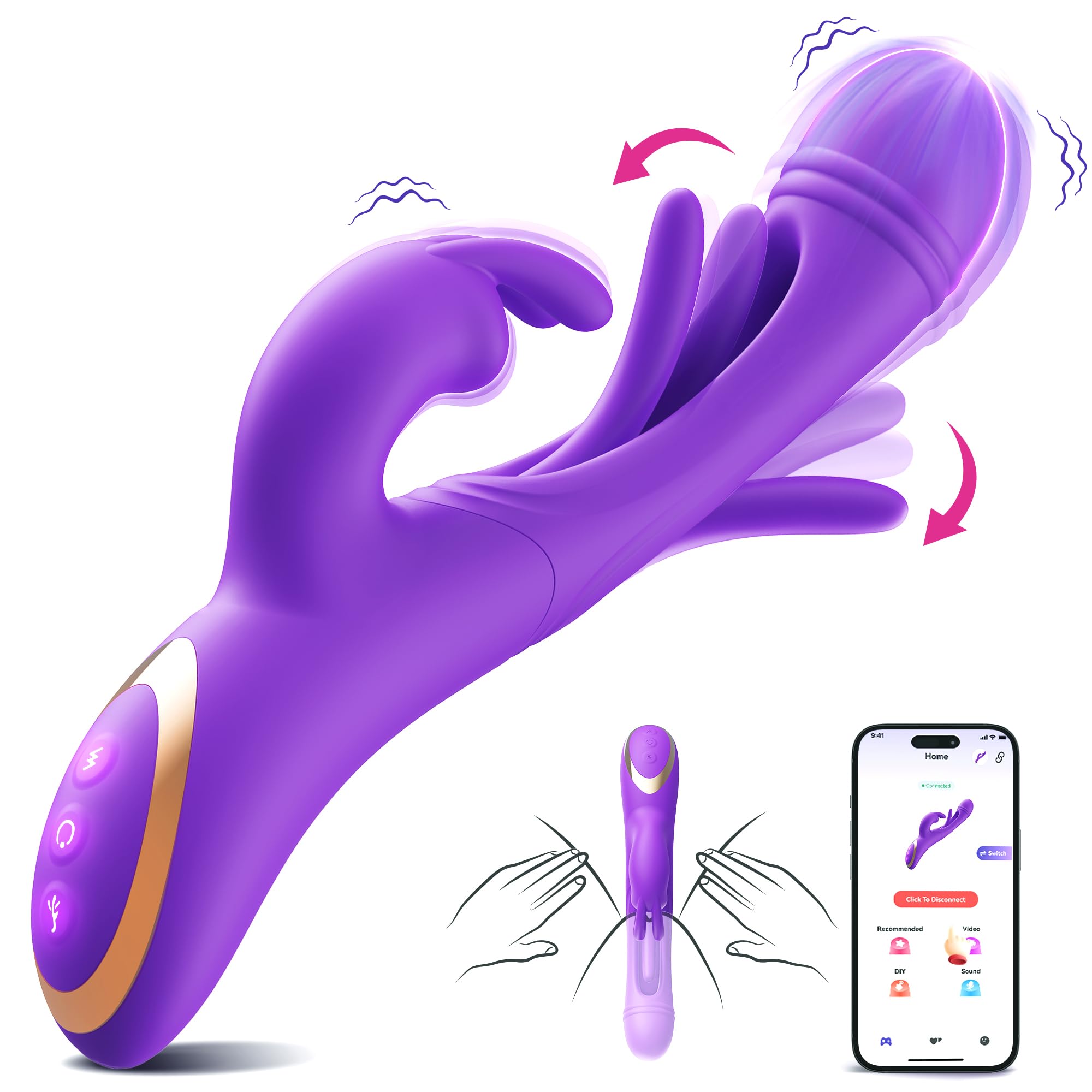 Dildos Vibrator Sex Toys for Women, G-Spot Rabbit Vibrators with 12 Flapping & 12 Vibrating Modes Adult Toys, Anal Vibrating Dildo Nipple Clitoral Stimulator Female Sex Toy, Adult Toy for Couples