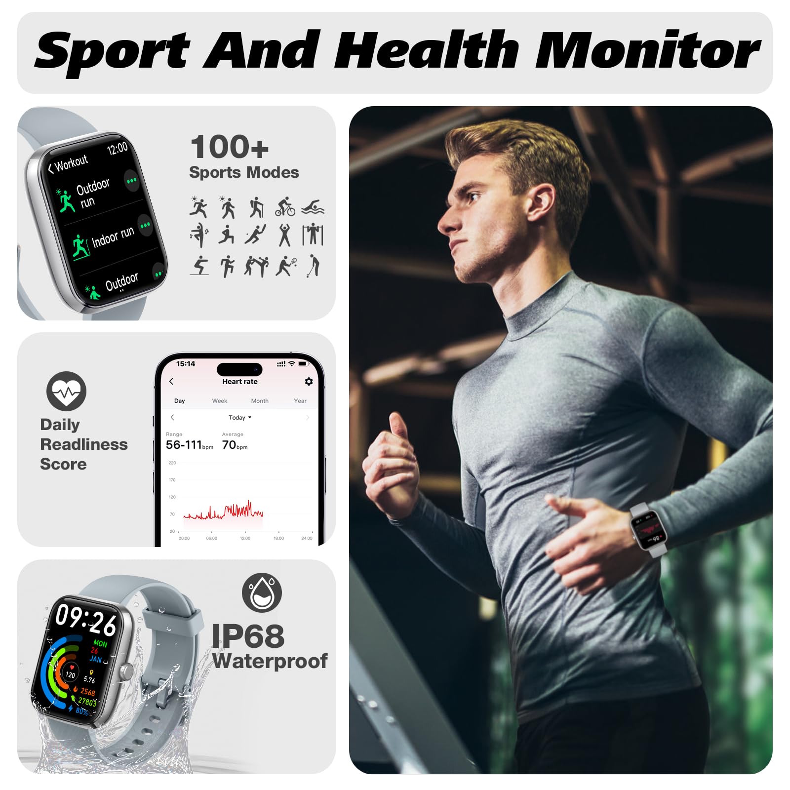 Smart Watch for Men Women with Bluetooth Call, Alexa Built-in, Heart Rate & Sleep Monitor, 1.83" DIY Dial Fitness Watch with 100+ Sport Modes, IP68 Waterproof, Compatible with Android iOS