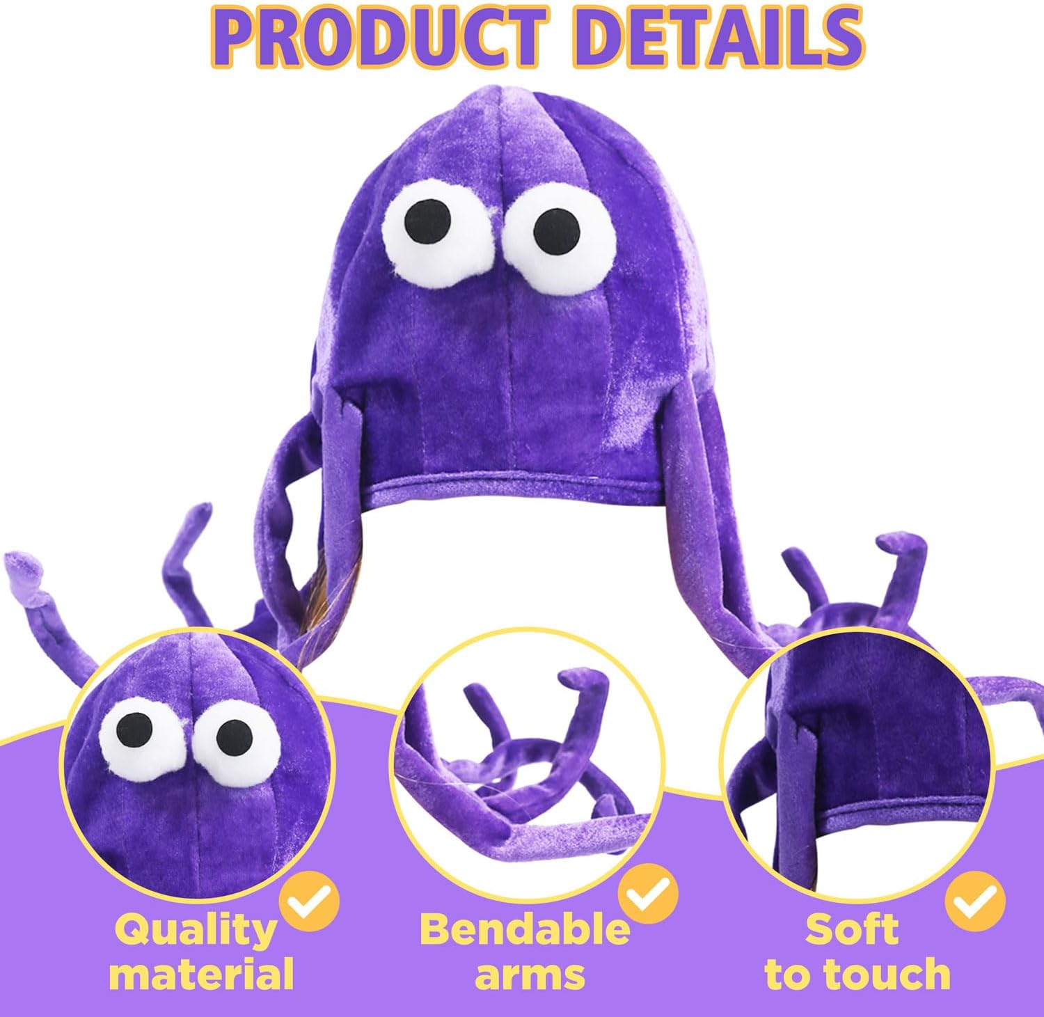 Purple Octopus Hat with Bendable Arms - Playful Costume Accessory Cap for Halloween, Cosplay & Festive Parties