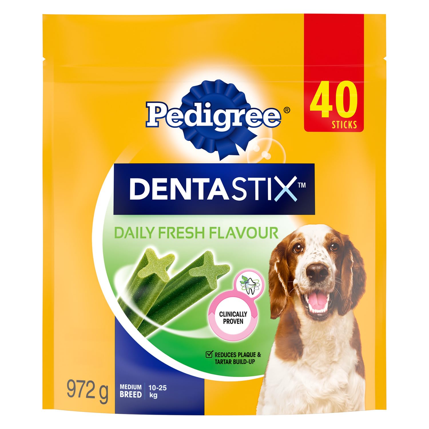 PEDIGREE DENTASTIX Oral Care Original Adult Dog Treats - For Medium Breeds - Reduces Plaque and Tartar Buildup - 40 Sticks 972g Pouch