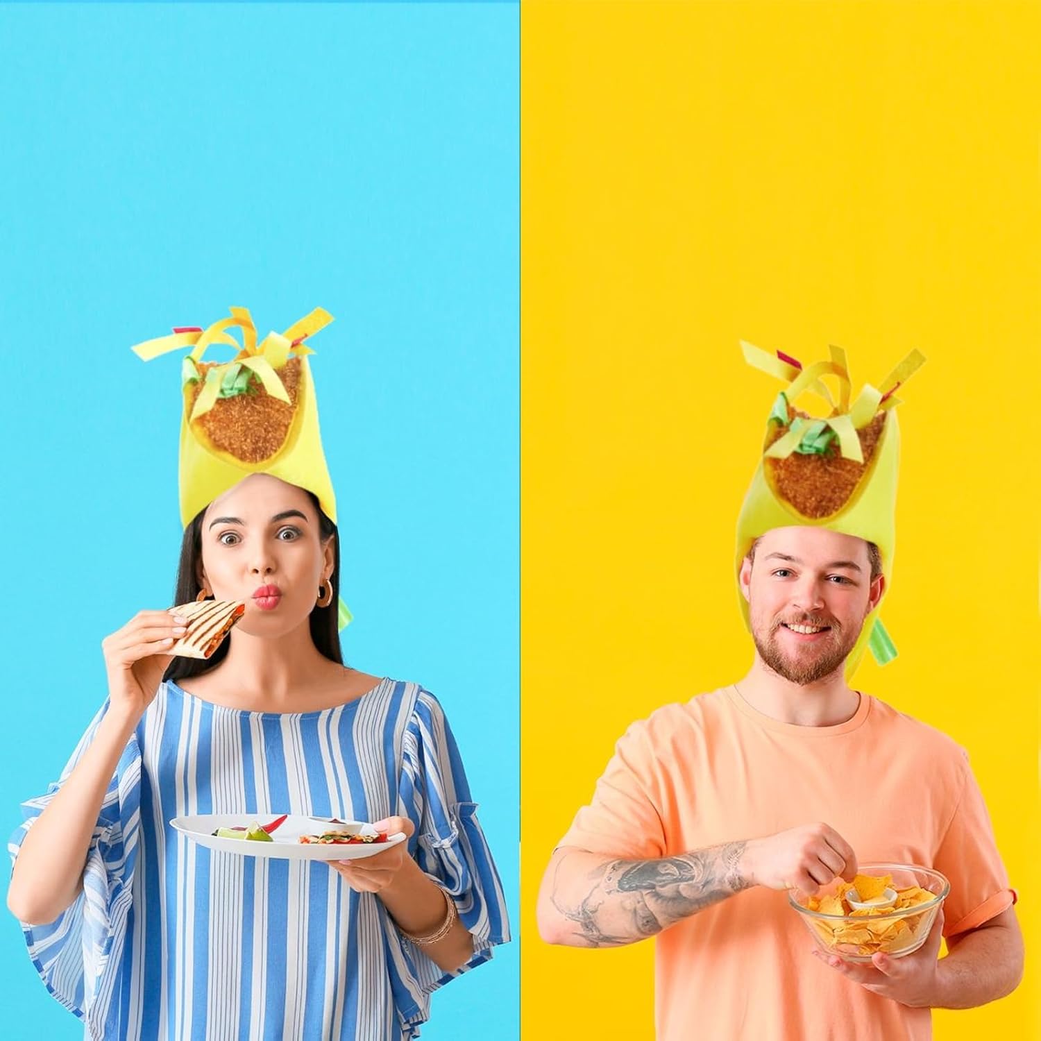 Plush Fiesta Taco Hat - Funny Hat for Taco Tuesday, Halloween Costume, Cinco de Mayo Accessory (Adult Size)