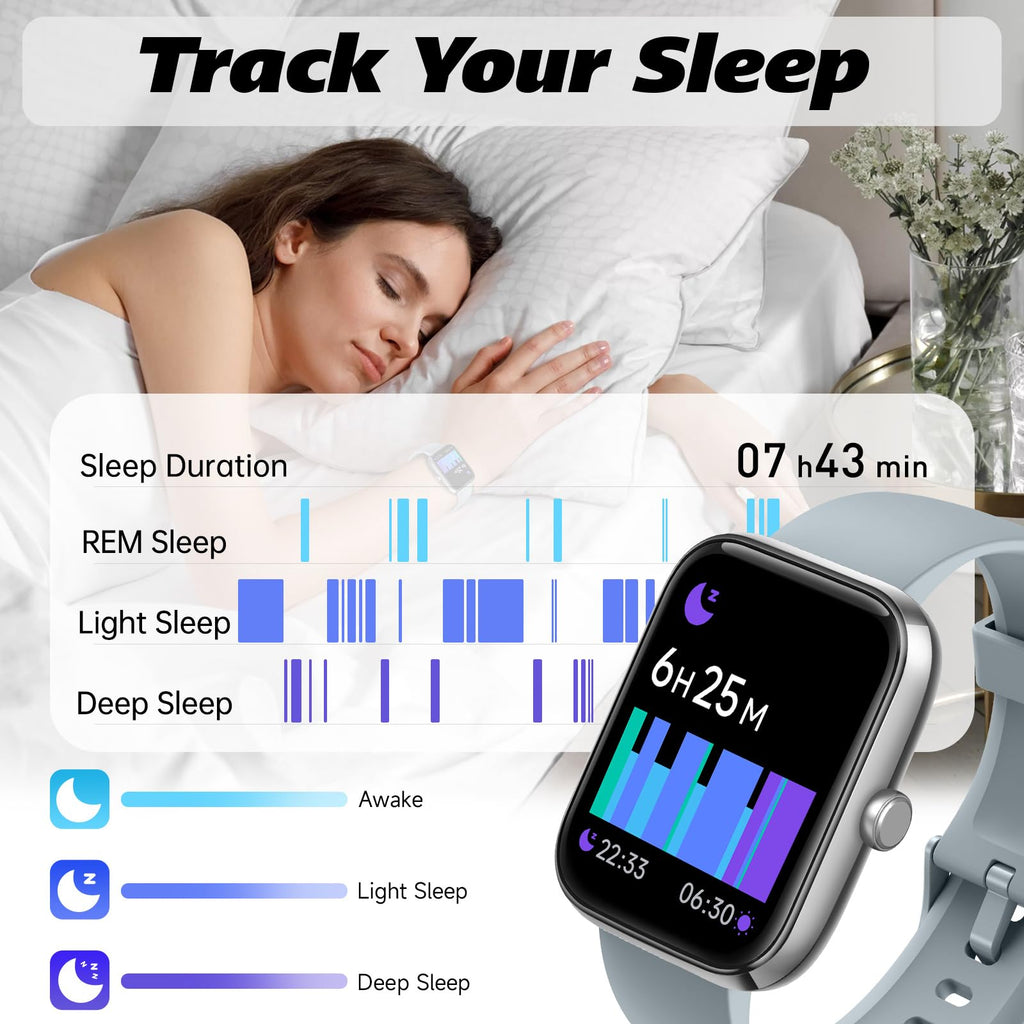 Smart Watch for Men Women with Bluetooth Call, Alexa Built-in, Heart Rate & Sleep Monitor, 1.83" DIY Dial Fitness Watch with 100+ Sport Modes, IP68 Waterproof, Compatible with Android iOS