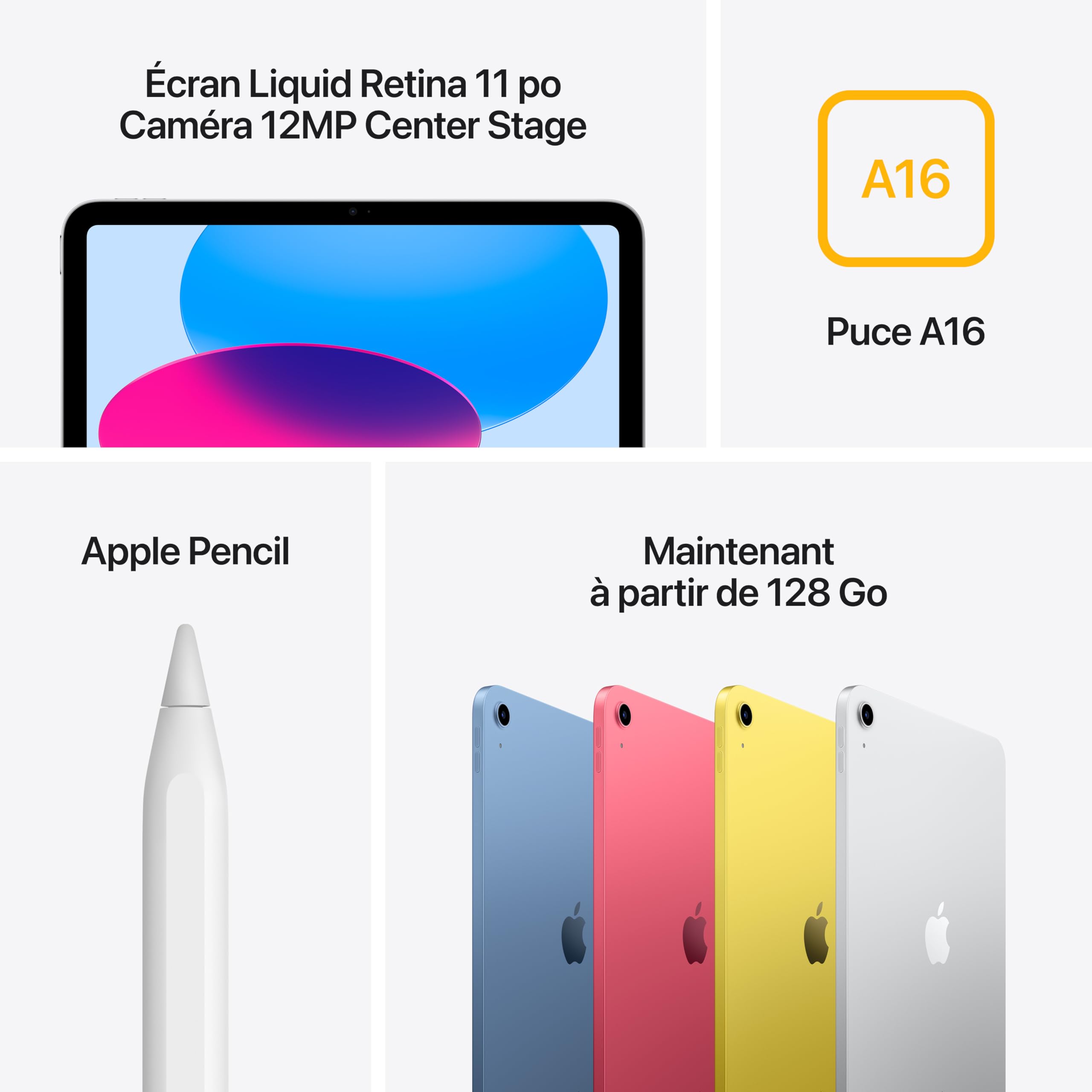 Apple iPad with A16 chip: 11-inch Liquid Retina Display, 128 GB, Wi-Fi 6, 12MP Front/12MP Back Camera, Touch ID, All-Day Battery Life — Silver