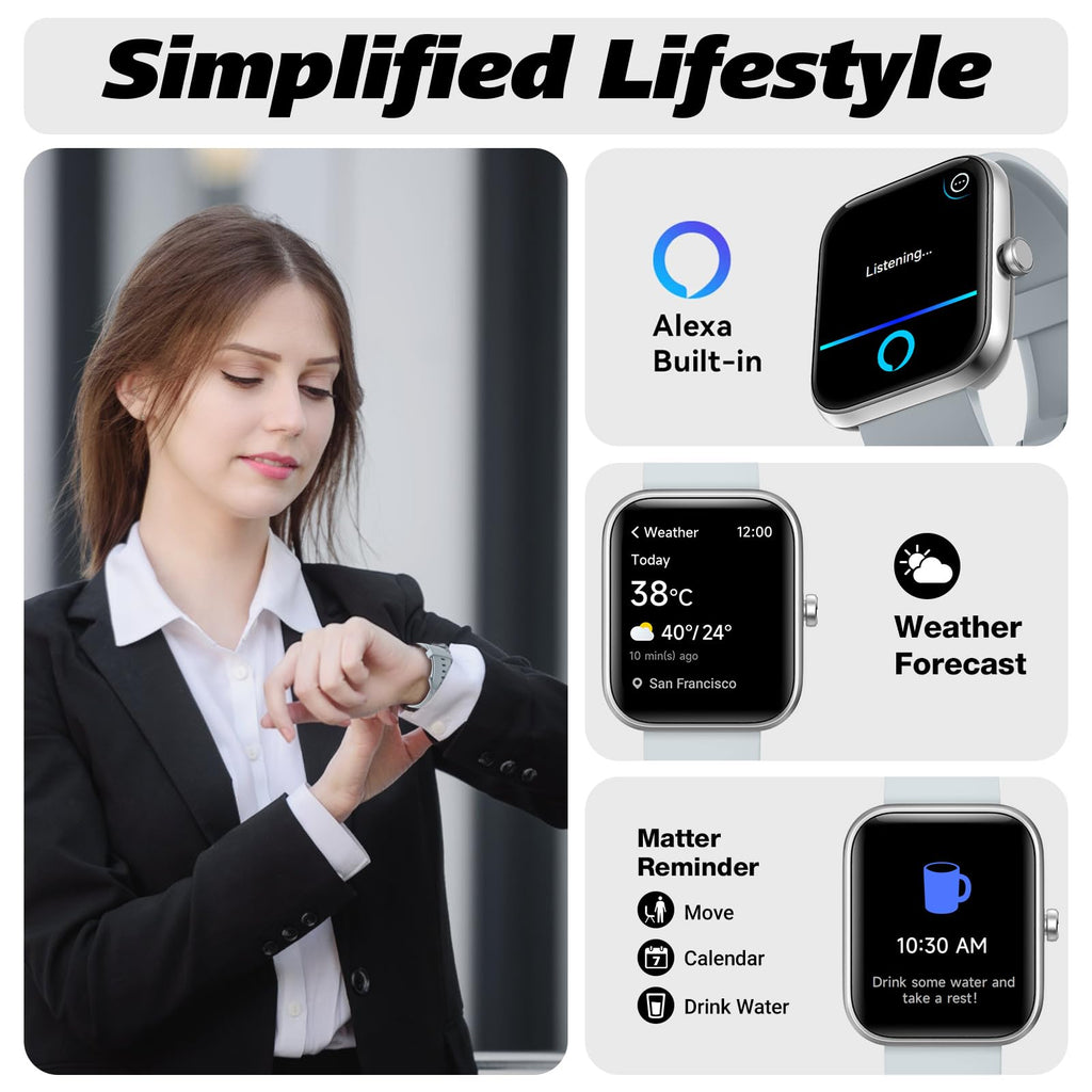 Smart Watch for Men Women with Bluetooth Call, Alexa Built-in, Heart Rate & Sleep Monitor, 1.83" DIY Dial Fitness Watch with 100+ Sport Modes, IP68 Waterproof, Compatible with Android iOS