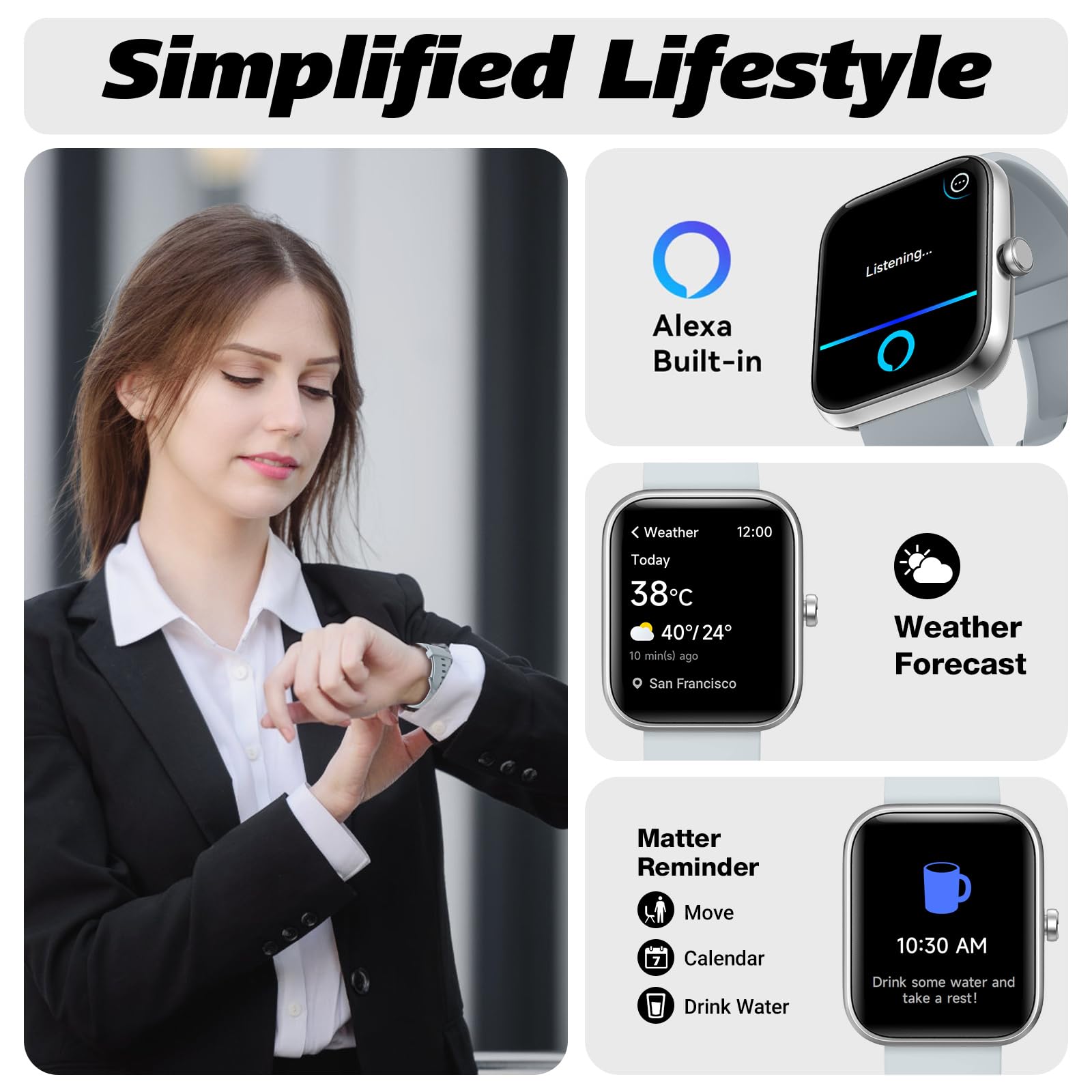 Smart Watch for Men Women with Bluetooth Call, Alexa Built-in, Heart Rate & Sleep Monitor, 1.83" DIY Dial Fitness Watch with 100+ Sport Modes, IP68 Waterproof, Compatible with Android iOS