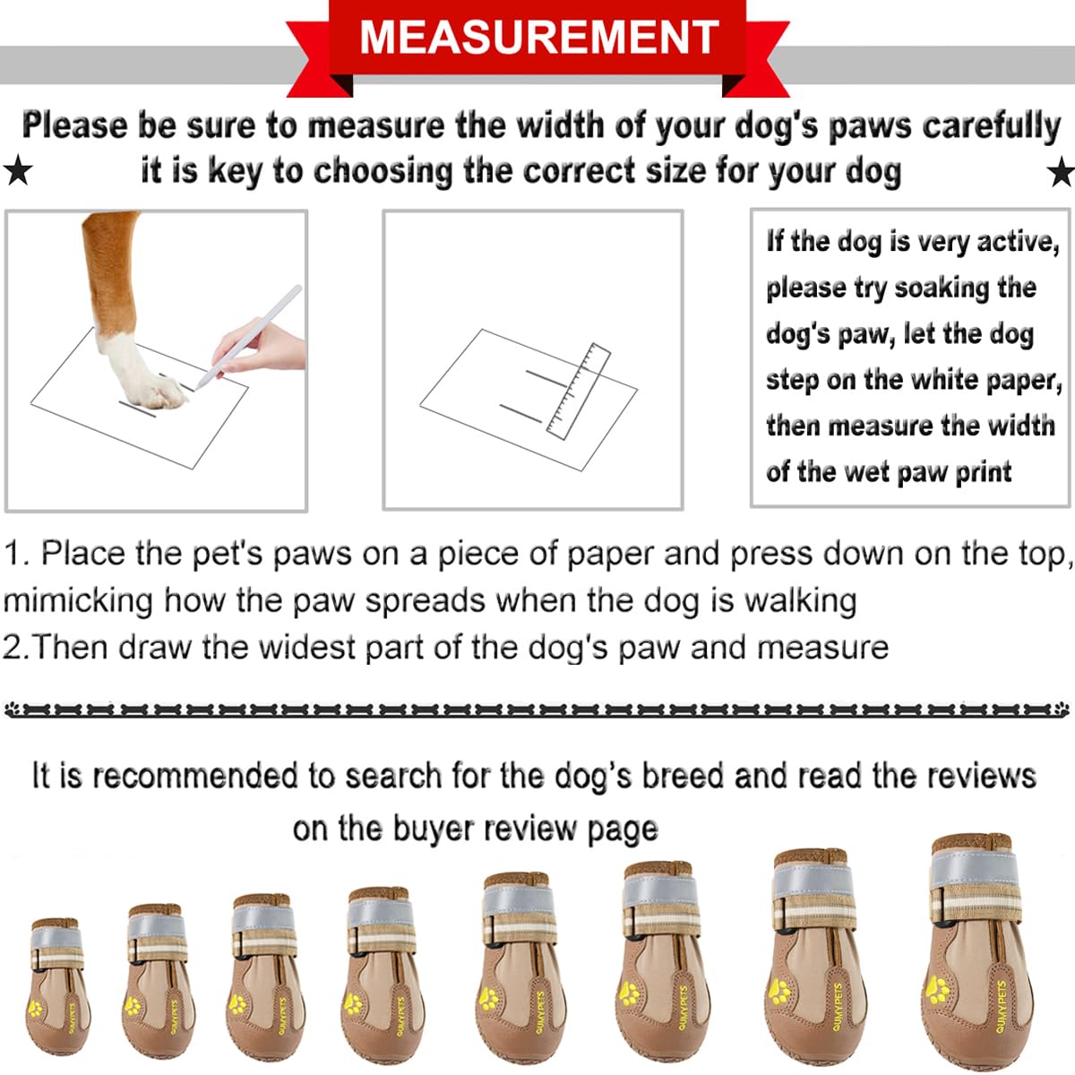 QUMY Dog Boots Waterproof Shoes for Dogs with Reflective Strips Rugged Anti-Slip Sole 4PCS/Set (Black, Size 5: 2.4''x2.8''(W*L) (Pack of 4))
