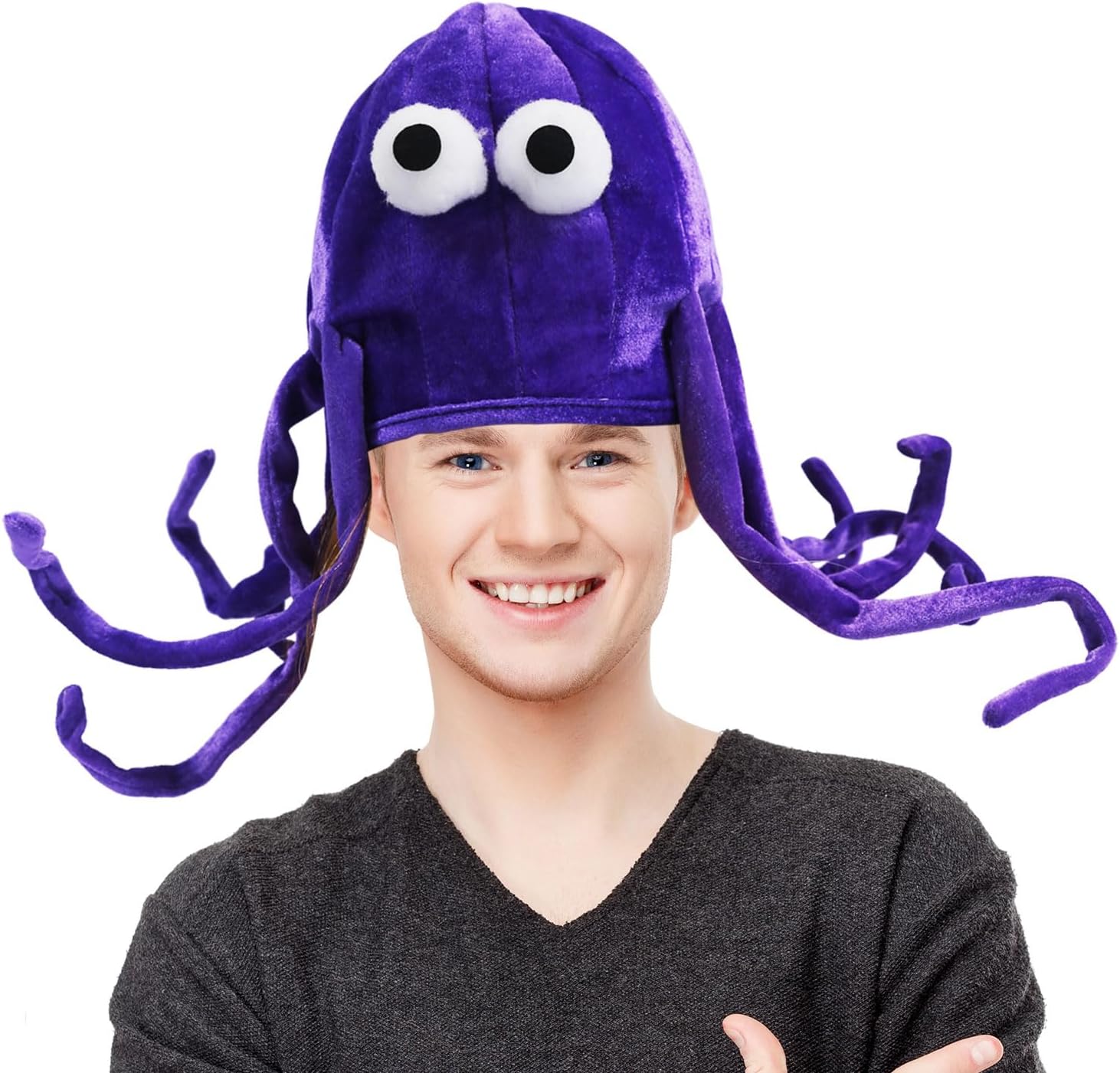 Purple Octopus Hat with Bendable Arms - Playful Costume Accessory Cap for Halloween, Cosplay & Festive Parties