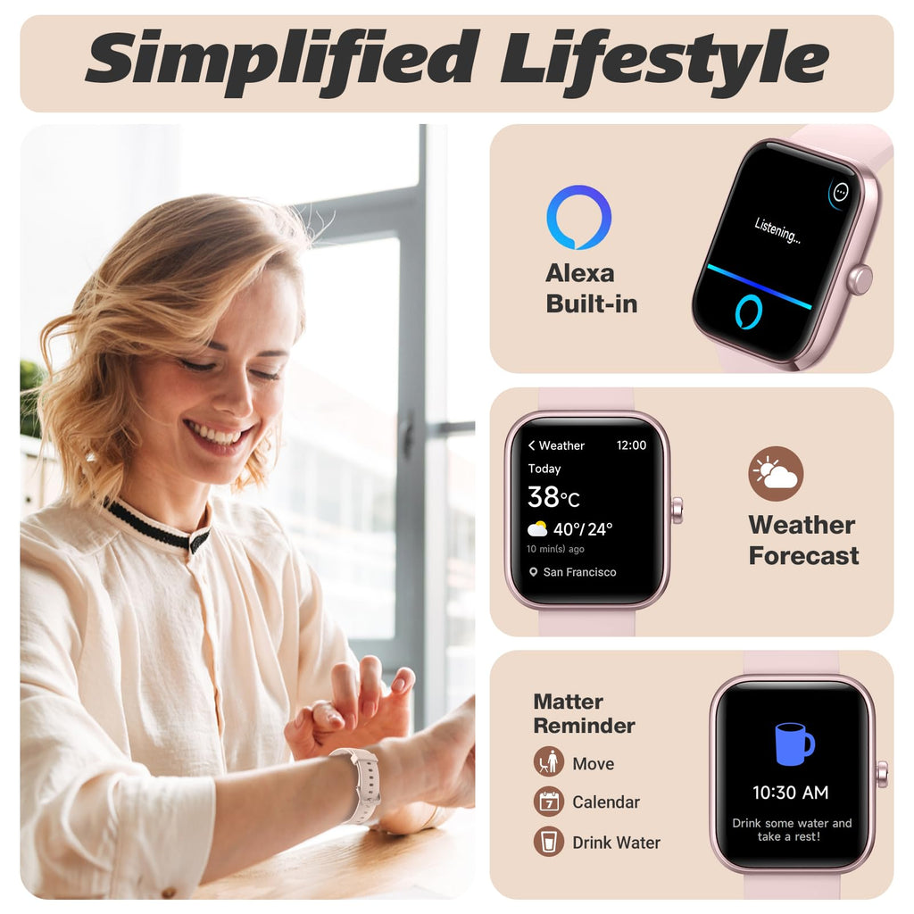 Smart Watch for Men Women with Bluetooth Call, Alexa Built-in, Heart Rate & Sleep Monitor, 1.83" DIY Dial Fitness Watch with 100+ Sport Modes, IP68 Waterproof, Compatible with Android iOS