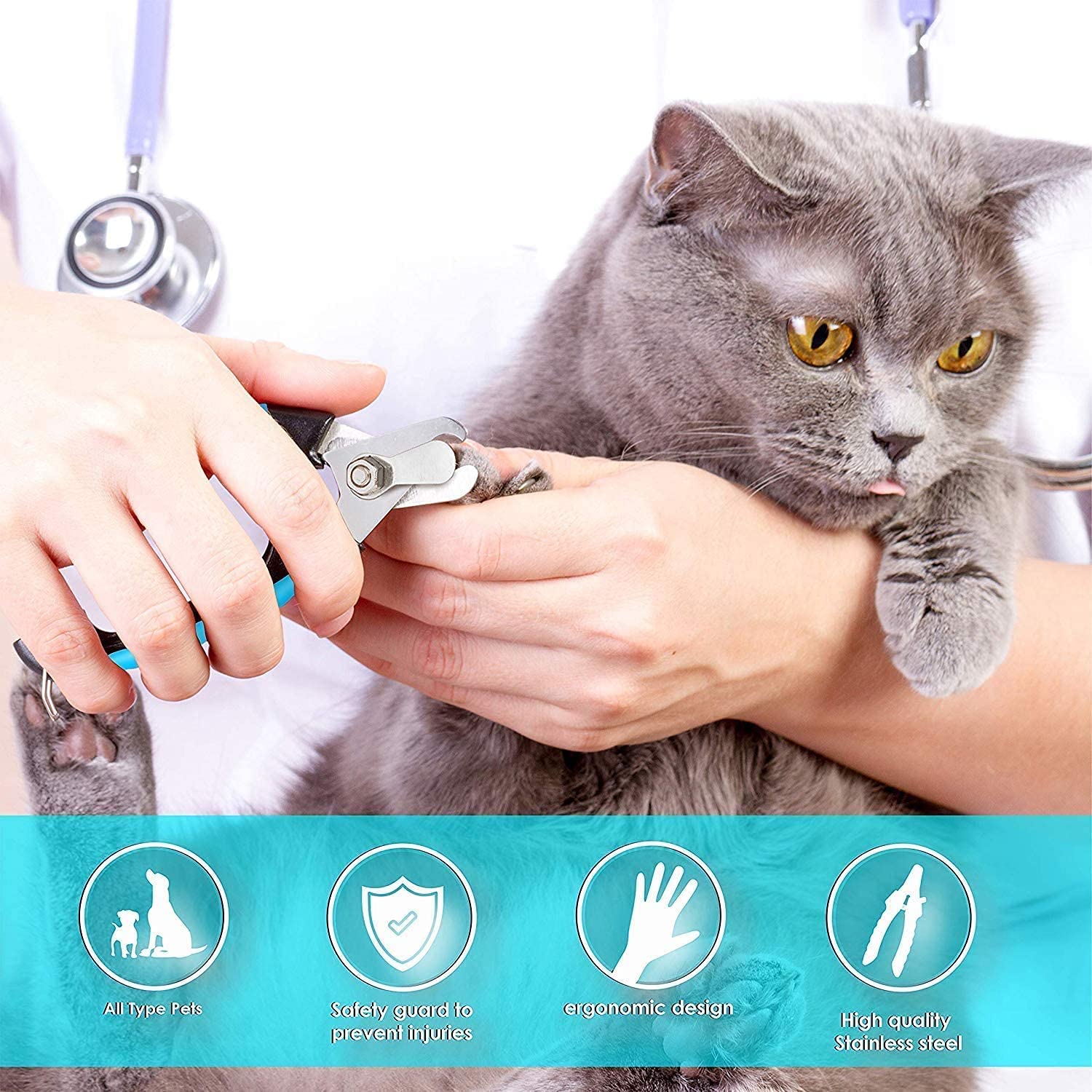 Candure Dog Nail Clippers and Trimmer with Safety Guard to Avoid Over-Cutting Toe Nails- Professional Grooming Razor Edge Blades Pet Nail Clipper with Free Nail File for Small Medium Large Breeds