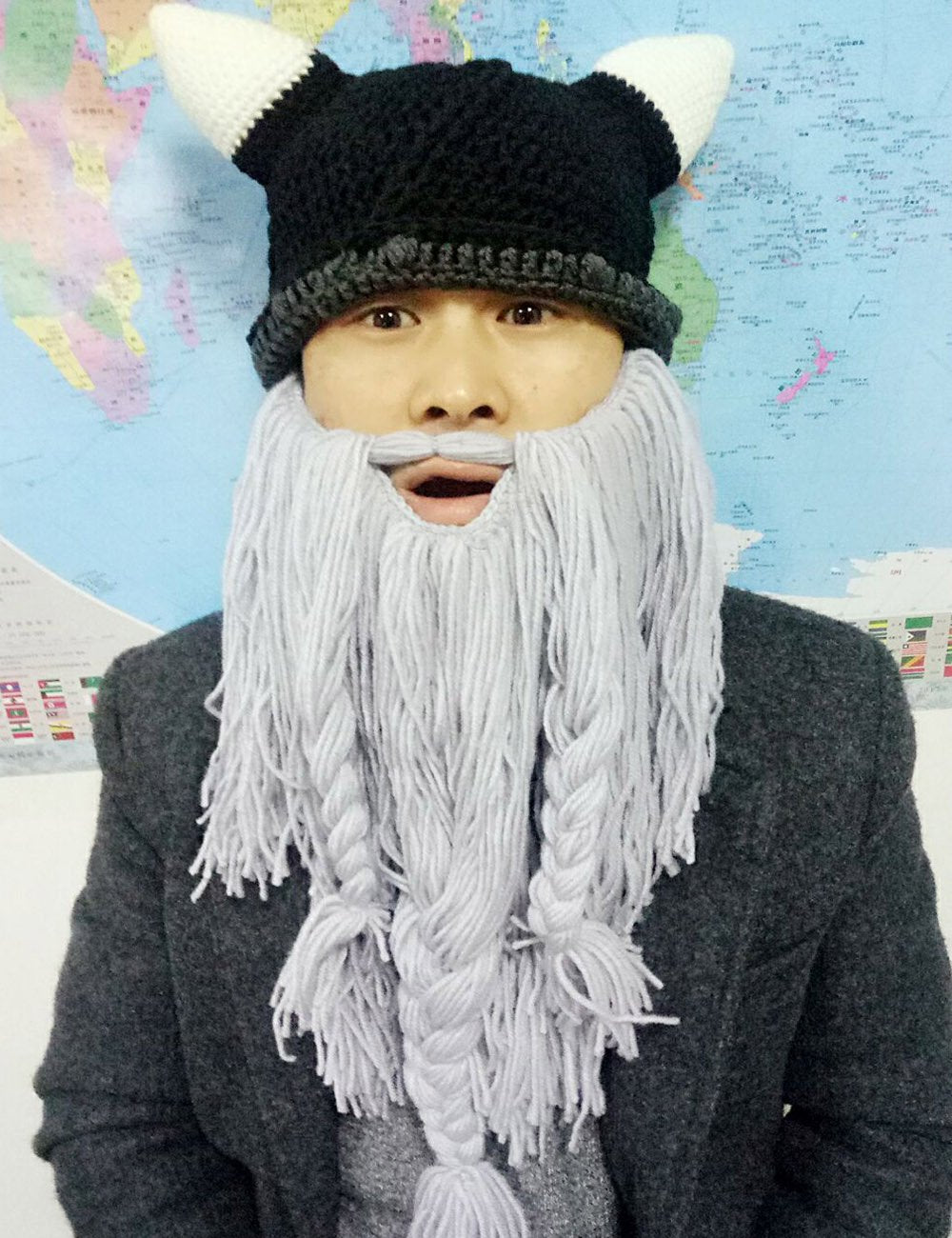 Bonnet Viking Barbe YEKEYI avec cornes, masque chaud d'hiver, tricoté en laine, bonnet humoristique 