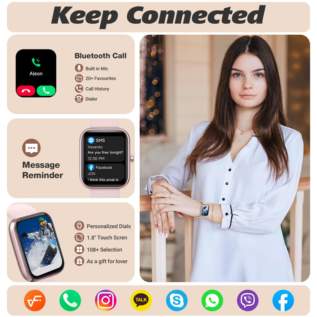 Smart Watch for Men Women with Bluetooth Call, Alexa Built-in, Heart Rate & Sleep Monitor, 1.83" DIY Dial Fitness Watch with 100+ Sport Modes, IP68 Waterproof, Compatible with Android iOS