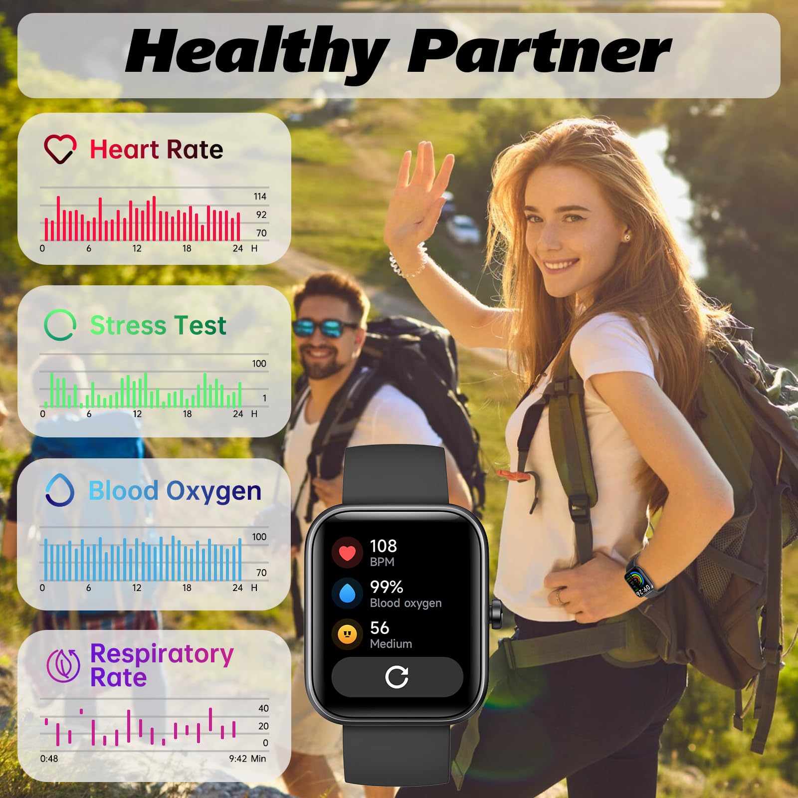 Smart Watch for Men Women with Bluetooth Call, Alexa Built-in, Heart Rate & Sleep Monitor, 1.83" DIY Dial Fitness Watch with 100+ Sport Modes, IP68 Waterproof, Compatible with Android iOS