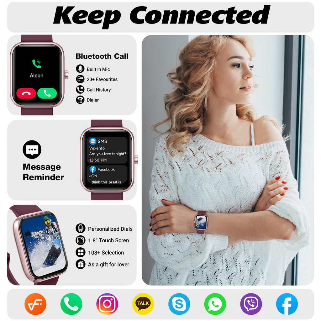 Smart Watch for Men Women with Bluetooth Call, Alexa Built-in, Heart Rate & Sleep Monitor, 1.83" DIY Dial Fitness Watch with 100+ Sport Modes, IP68 Waterproof, Compatible with Android iOS