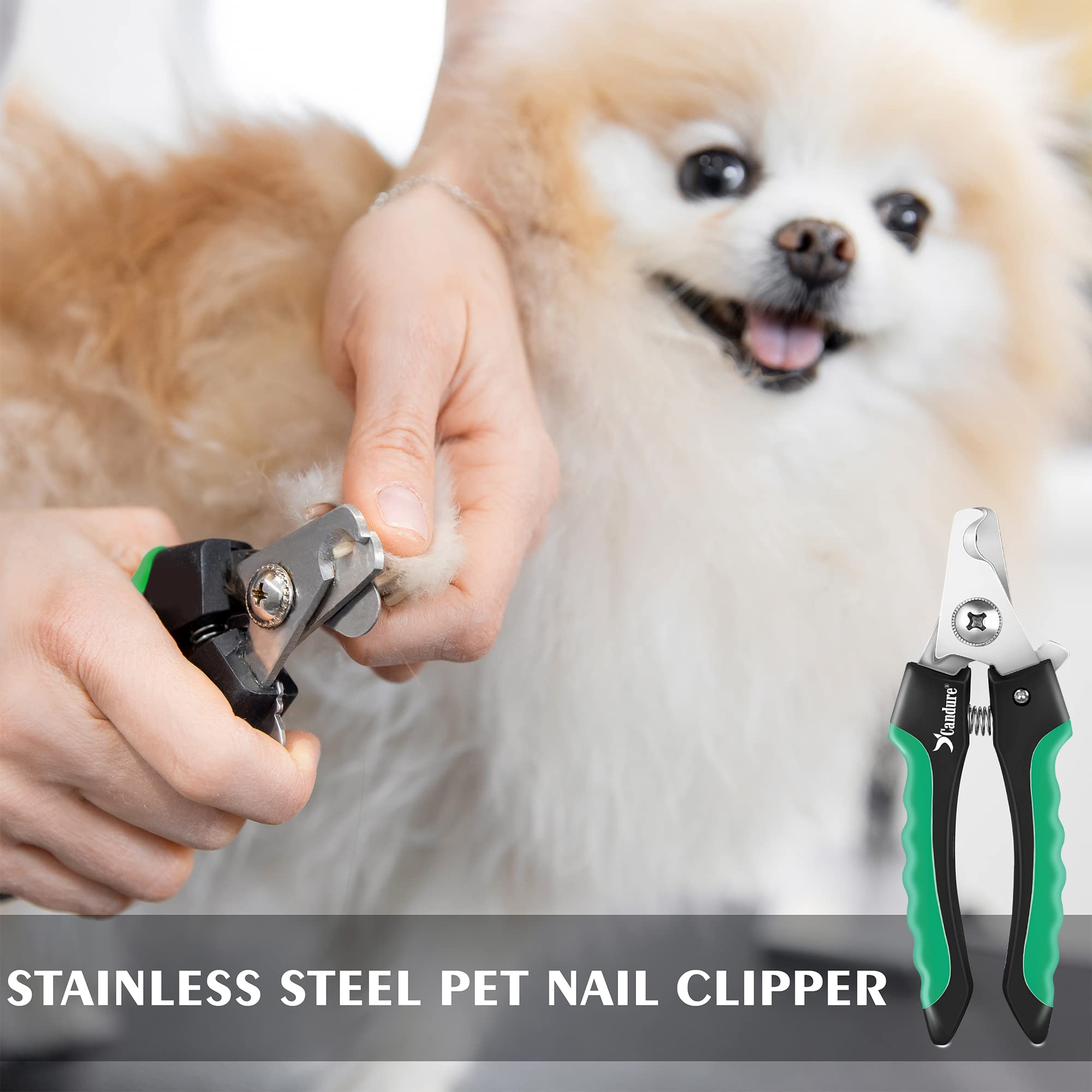 Candure Dog Nail Clippers and Trimmer with Safety Guard to Avoid Over-Cutting Toe Nails- Professional Grooming Razor Edge Blades Pet Nail Clipper with Free Nail File for Small Medium Large Breeds