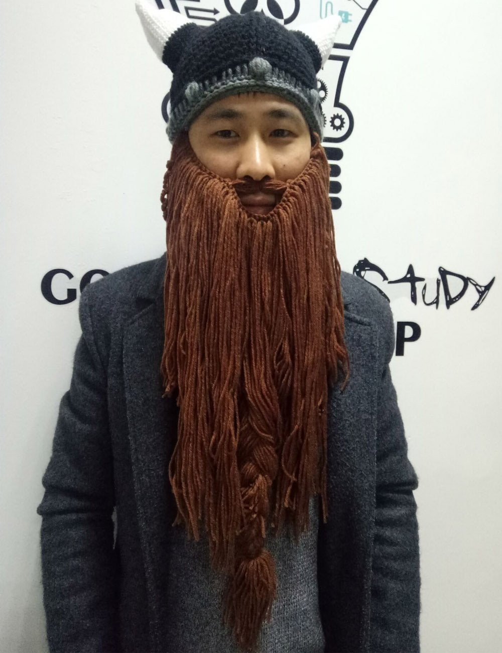 Bonnet Viking Barbe YEKEYI avec cornes, masque chaud d'hiver, tricoté en laine, bonnet humoristique 