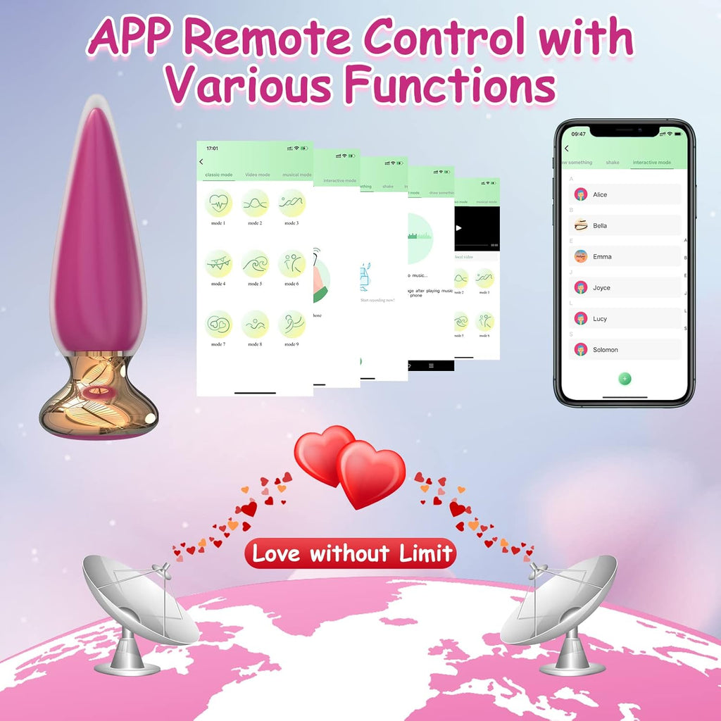 App & Remote Control Anal Butt Vibrator Prostate Massager, 9 Classic Vibrating Modes G-Spot Vibrator Rechargeable APP Control Anal Plug Vibrator Adult Sex Toys for Men & Couple