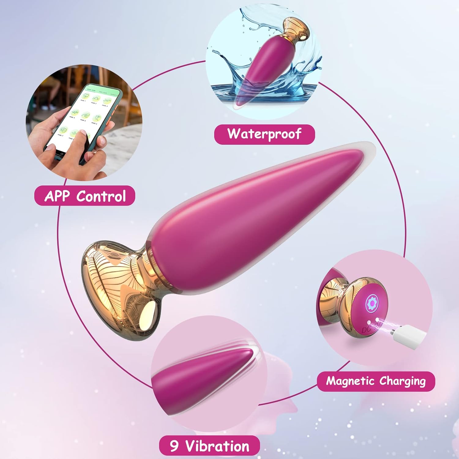 App & Remote Control Anal Butt Vibrator Prostate Massager, 9 Classic Vibrating Modes G-Spot Vibrator Rechargeable APP Control Anal Plug Vibrator Adult Sex Toys for Men & Couple
