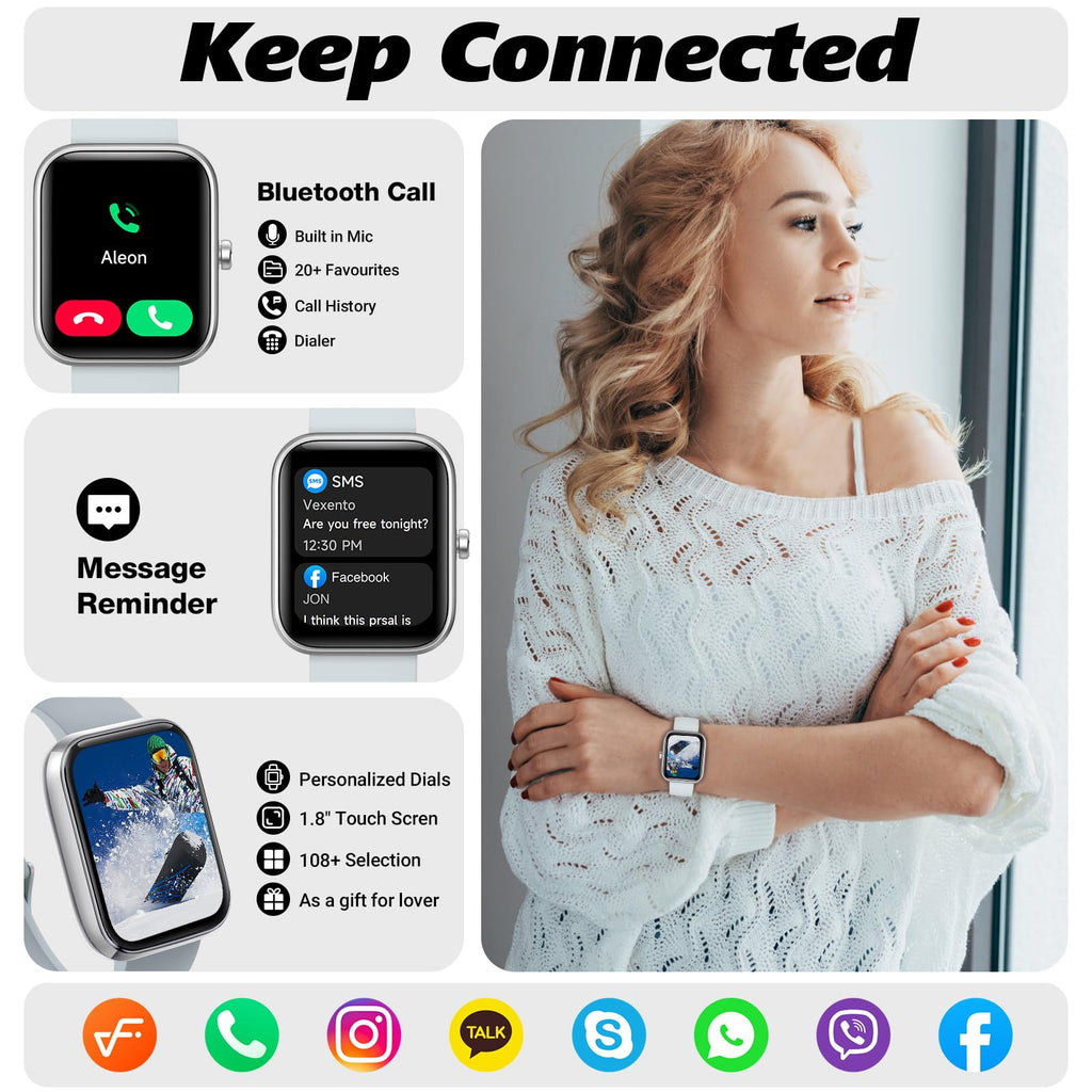 Smart Watch for Men Women with Bluetooth Call, Alexa Built-in, Heart Rate & Sleep Monitor, 1.83" DIY Dial Fitness Watch with 100+ Sport Modes, IP68 Waterproof, Compatible with Android iOS