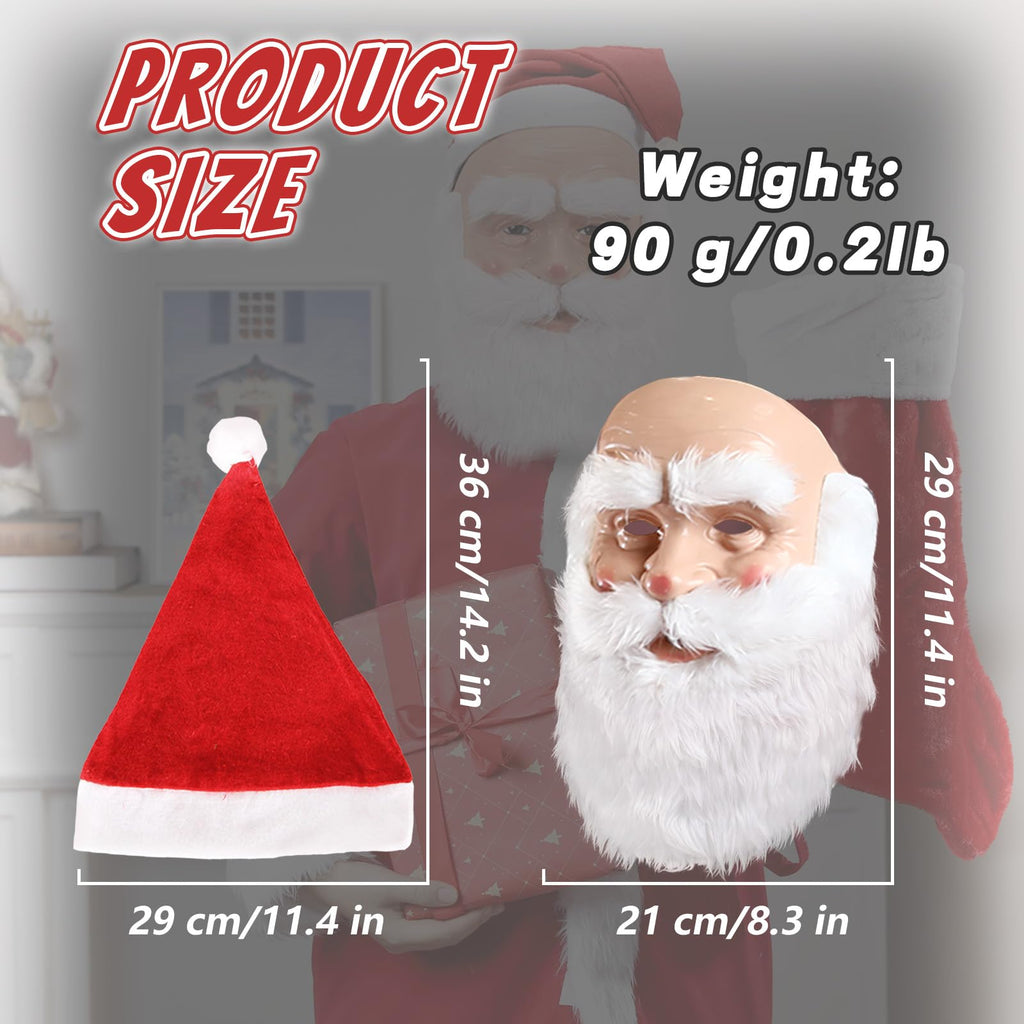 Masque de Père Noël pour adultes, masque réaliste de visage de vieil homme en latex avec barbe et bonnet, accessoire de cosplay pour Noël et Halloween 