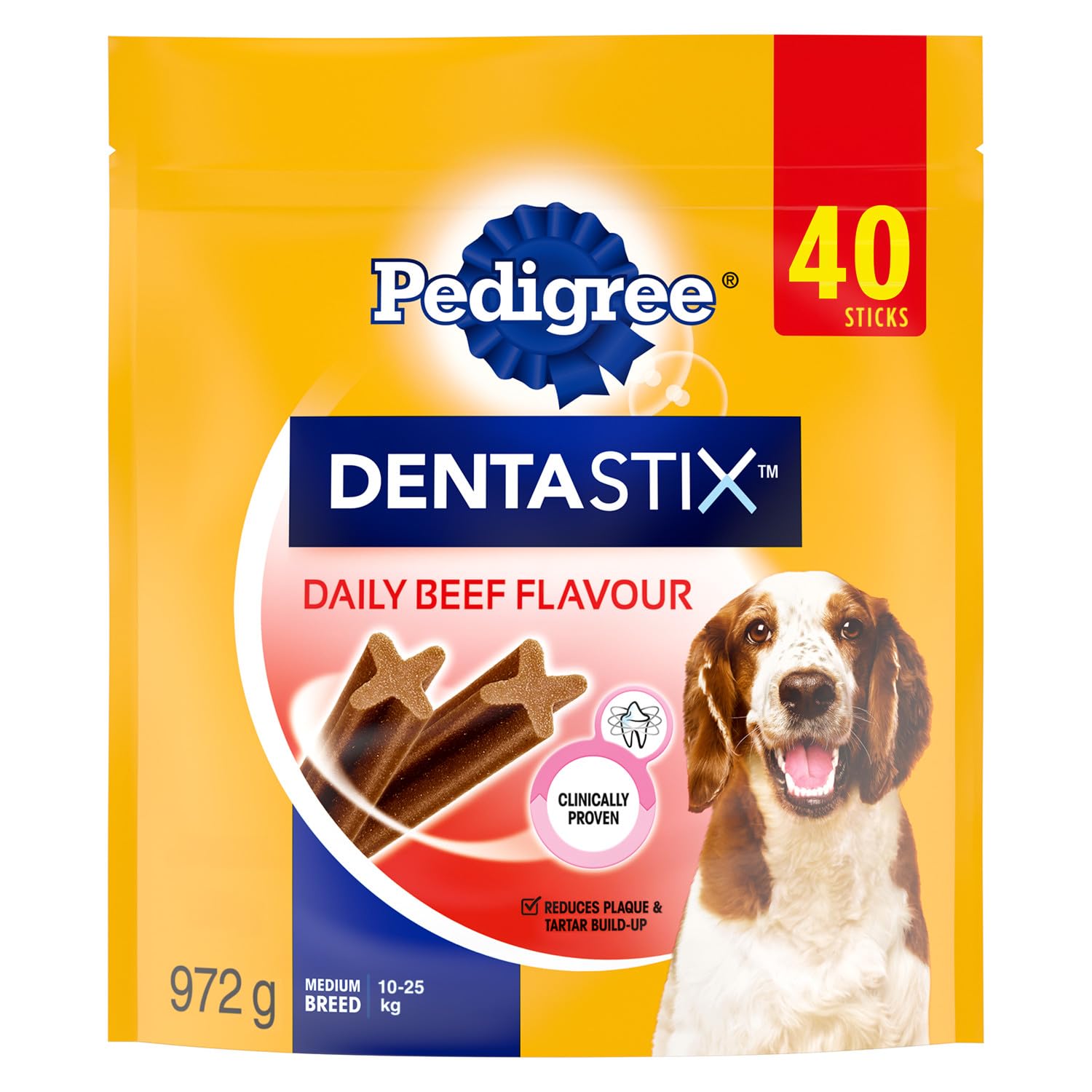 PEDIGREE DENTASTIX Oral Care Original Adult Dog Treats - For Medium Breeds - Reduces Plaque and Tartar Buildup - 40 Sticks 972g Pouch
